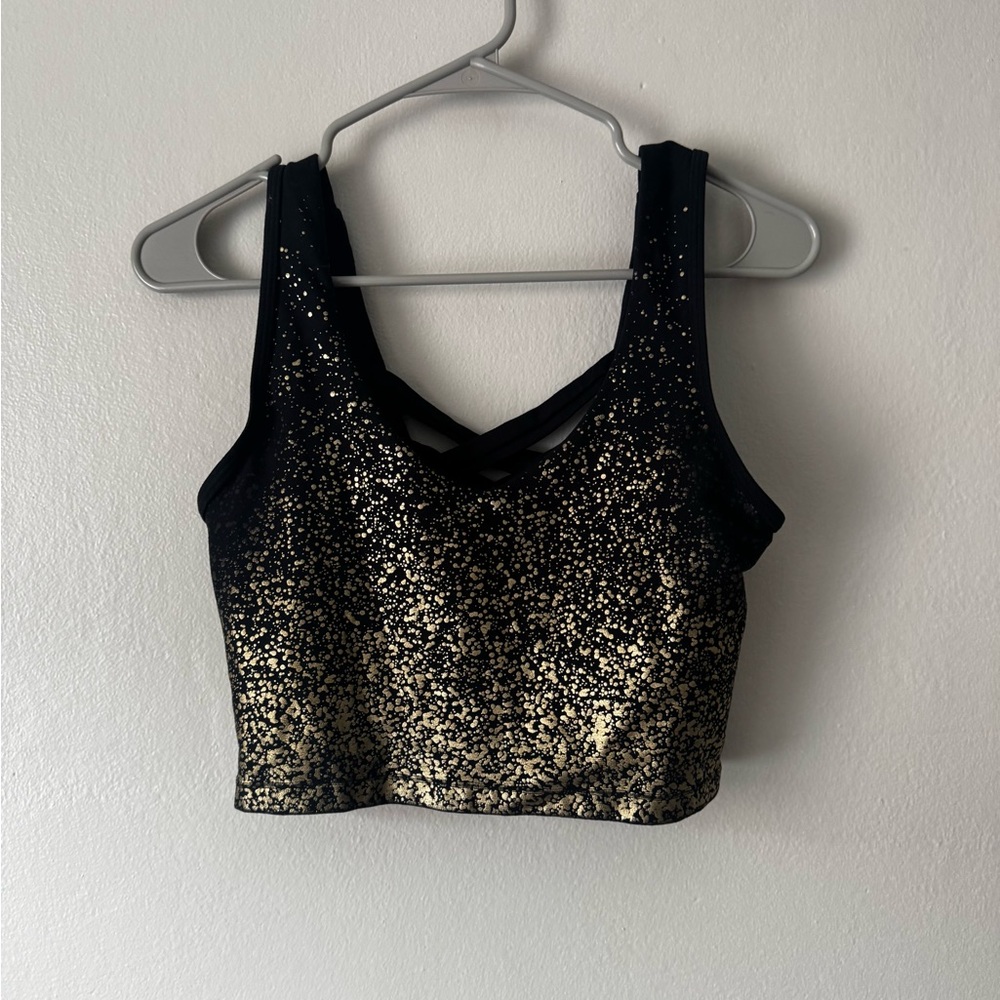Fabletics Black and Gold Sparkle Crop Tank and Leggings